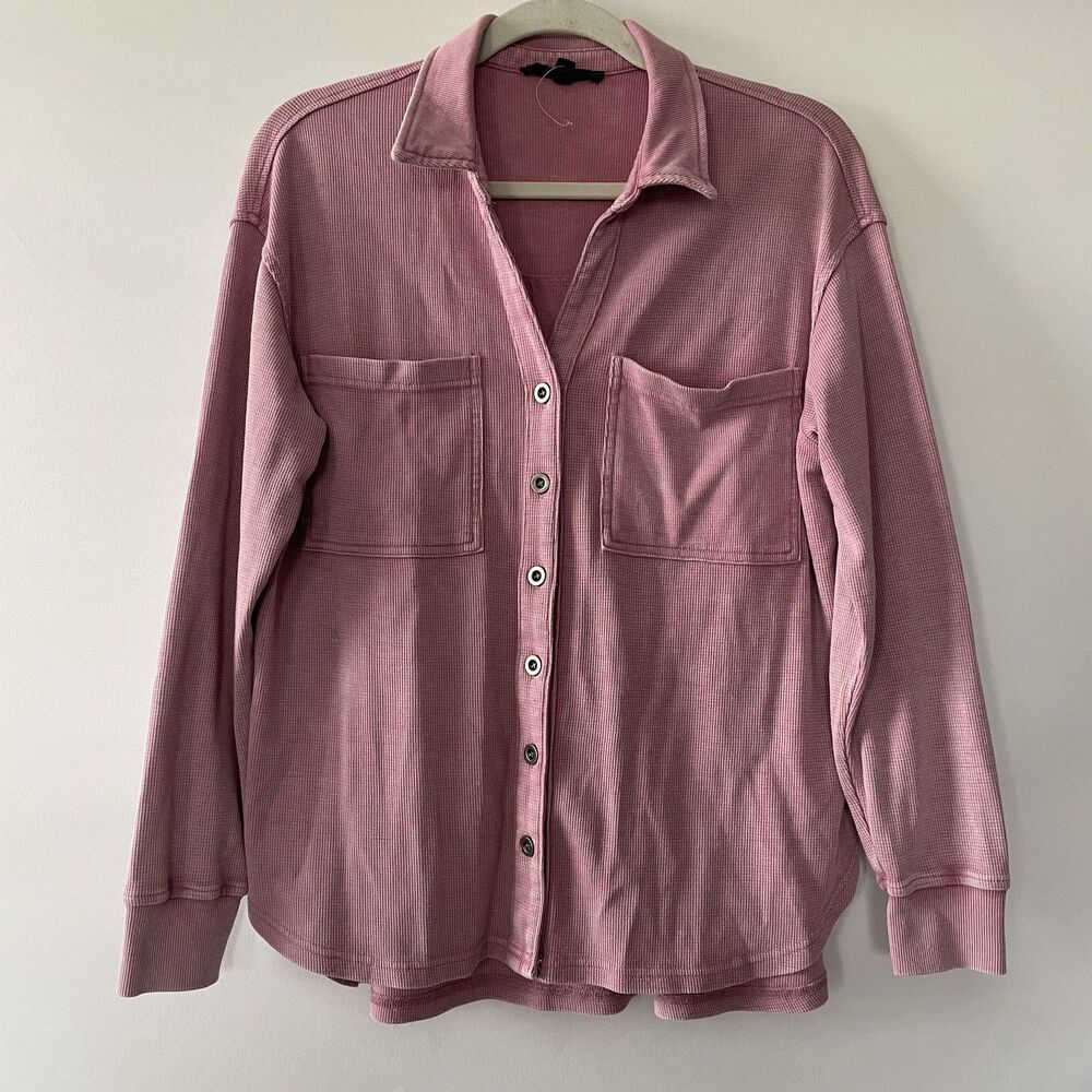 NWI Jane + Delancey Waffle Knit Button Front Shacket Pink Women's Size M